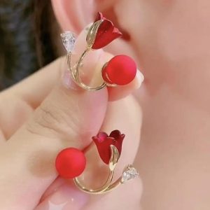 Red tulip ear ring